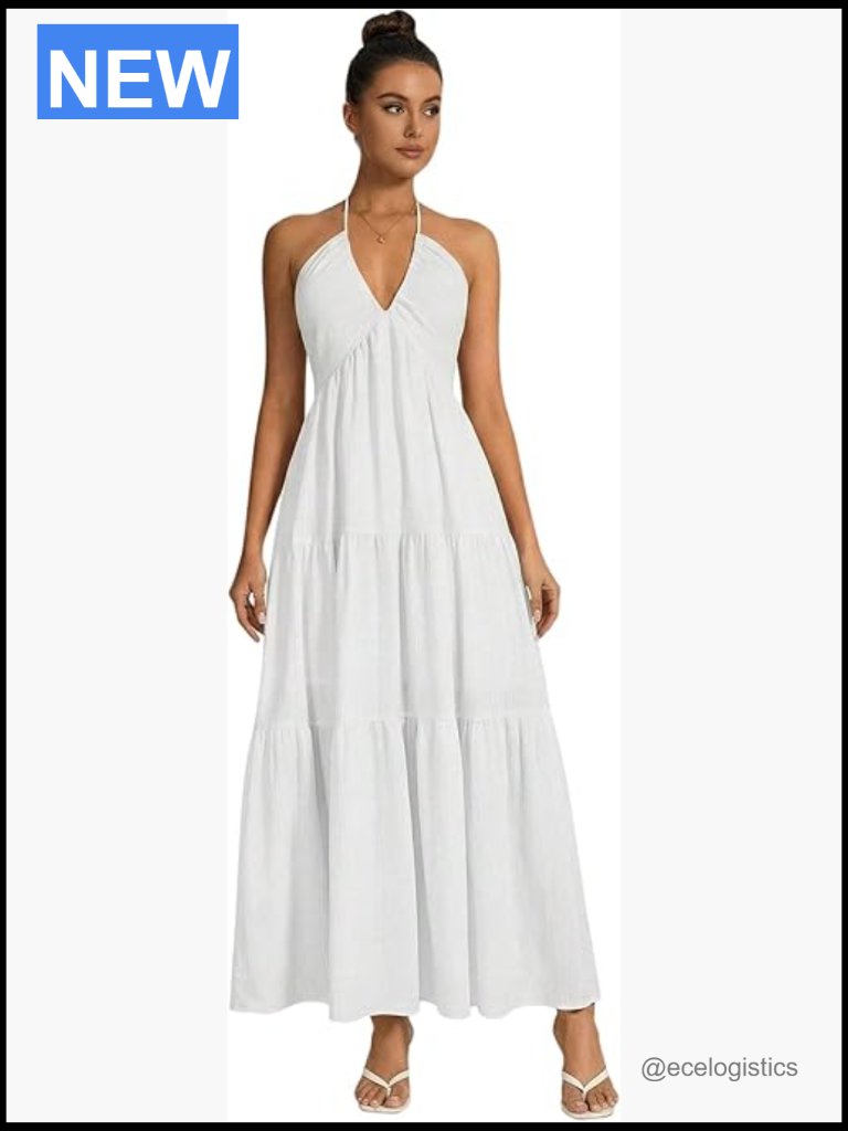 Backless Halter Maxi Dress Sleeveless A-Line Flowy Vacation Boho Sundress